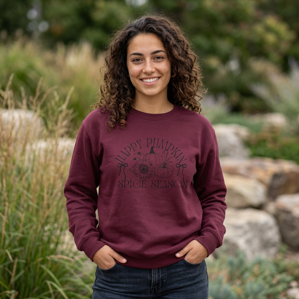 Fall Vibes Crewneck Sweatshirt — 'Happy Pumpkin' Spice Season Bonfires, Sweaters & Hayrides