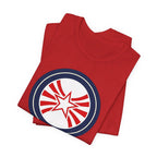 Patriotic Starburst Tee — Red, White & Blue Round Emblem T-Shirt Printify