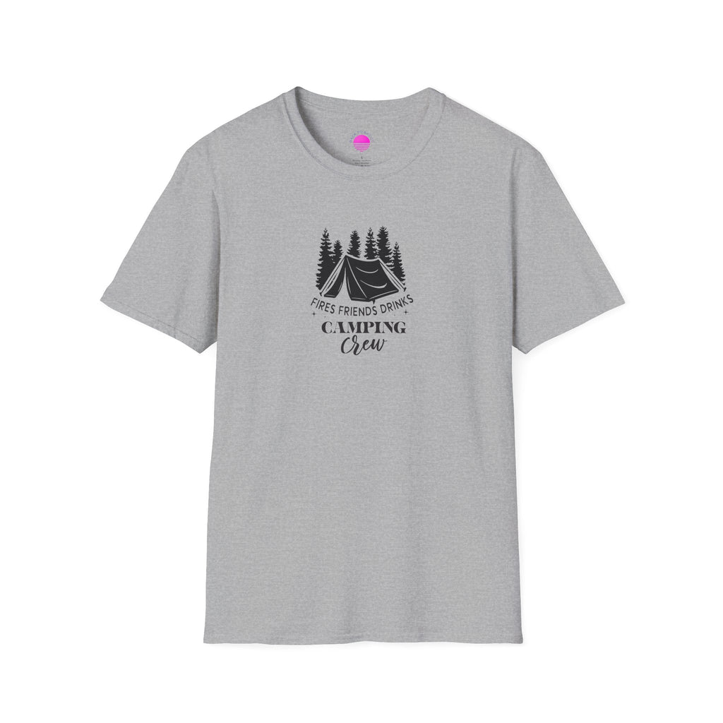 Camping Crew T‑Shirt — "Fires Friends Drinks" Tent Graphic Printify