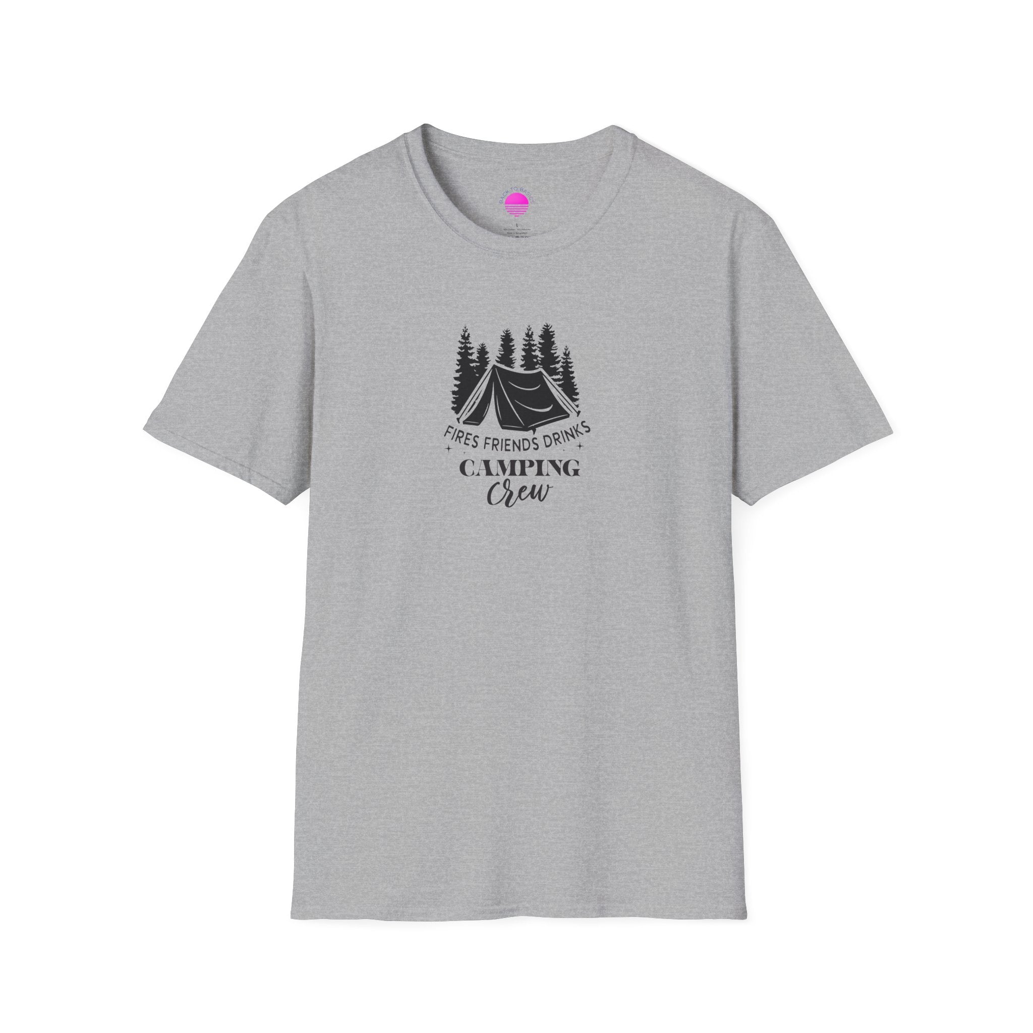 Camping Crew T‑Shirt — "Fires Friends Drinks" Tent Graphic Printify