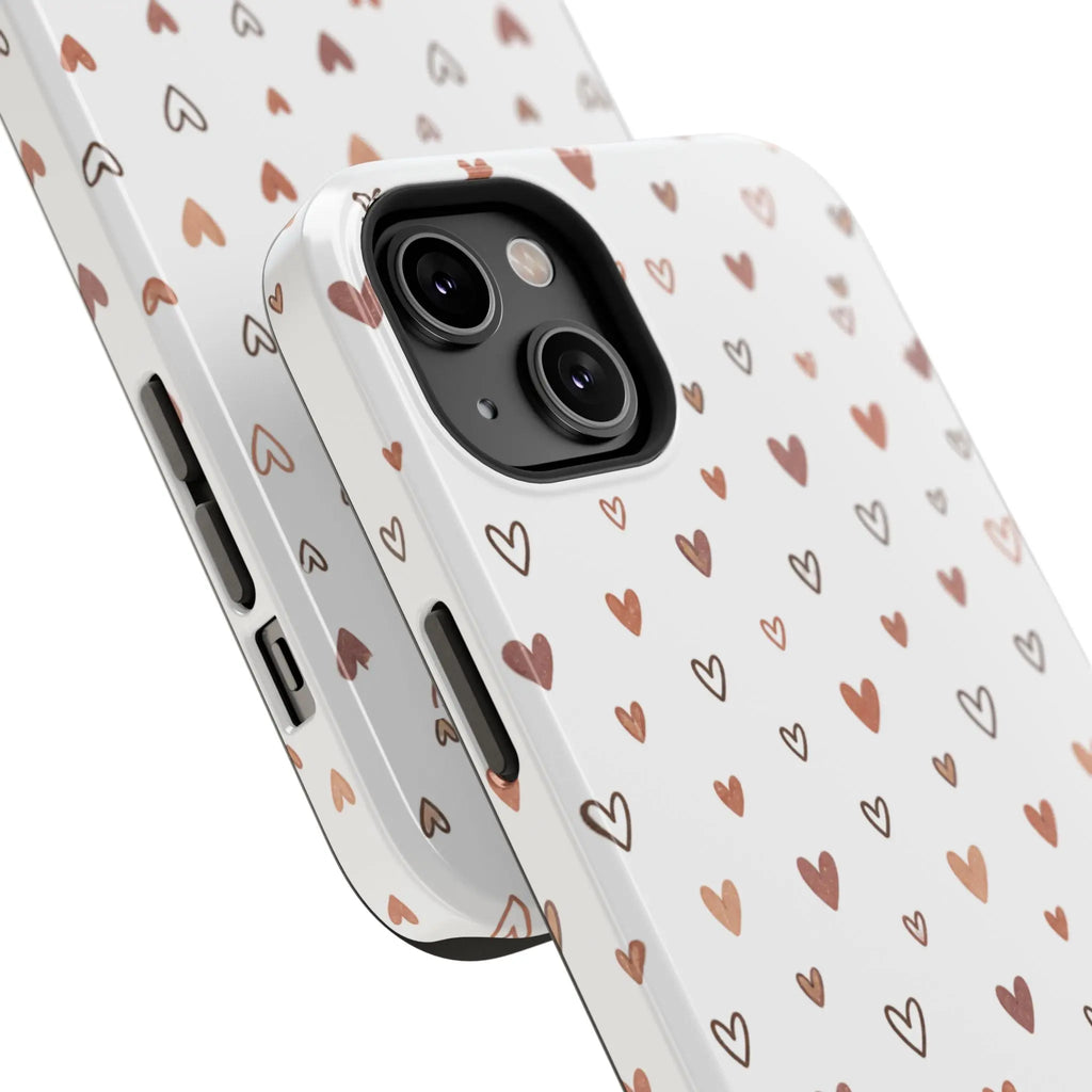 Heart Doodle Shockproof Phone Case — Cute Neutral Tiny Hearts Design Printify