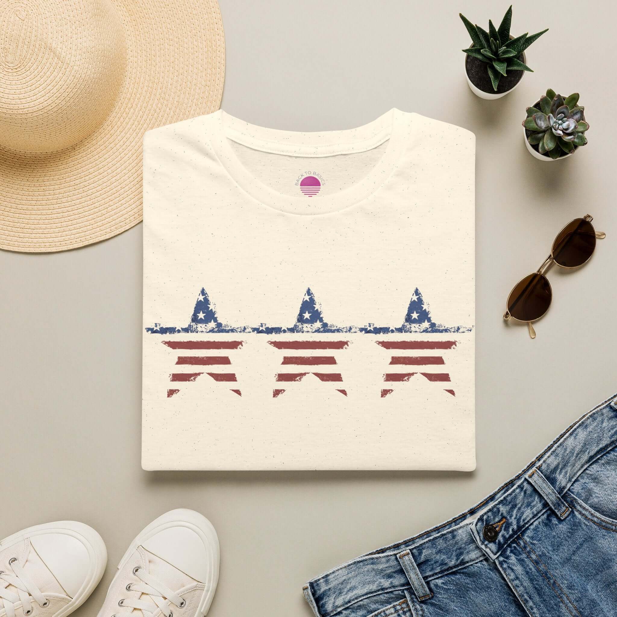 Patriotic Star Stripe T-Shirt featuring stars and stripes patriotic t-shirt design on a soft cotton fabric.