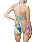 Striped Retro Colorblock Bikini — Women's Tie-Side Triangle Swimsuit Printify