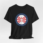 Patriotic Starburst Tee — Red, White & Blue Round Emblem T-Shirt Printify
