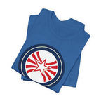 Patriotic Starburst Tee — Red, White & Blue Round Emblem T-Shirt Printify