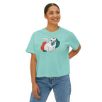 Cute Cosmic Cat Boxy Tee — Women's Graphic T-Shirt Printify