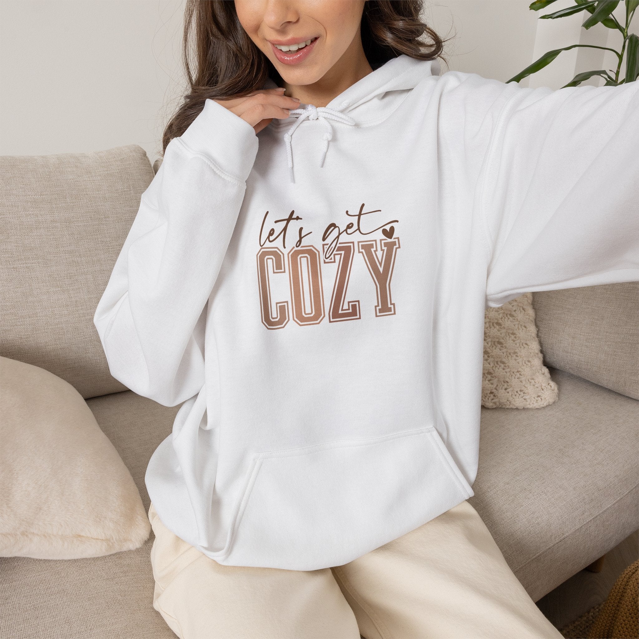 Let’s Get Cozy Hoodie with “Tis the Season to Be Cozy” on the back Soft Holiday Pullover