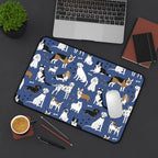 Dog Pattern Desk Mat — Blue Cute Puppy Desk Pad for Pet Lovers Printify