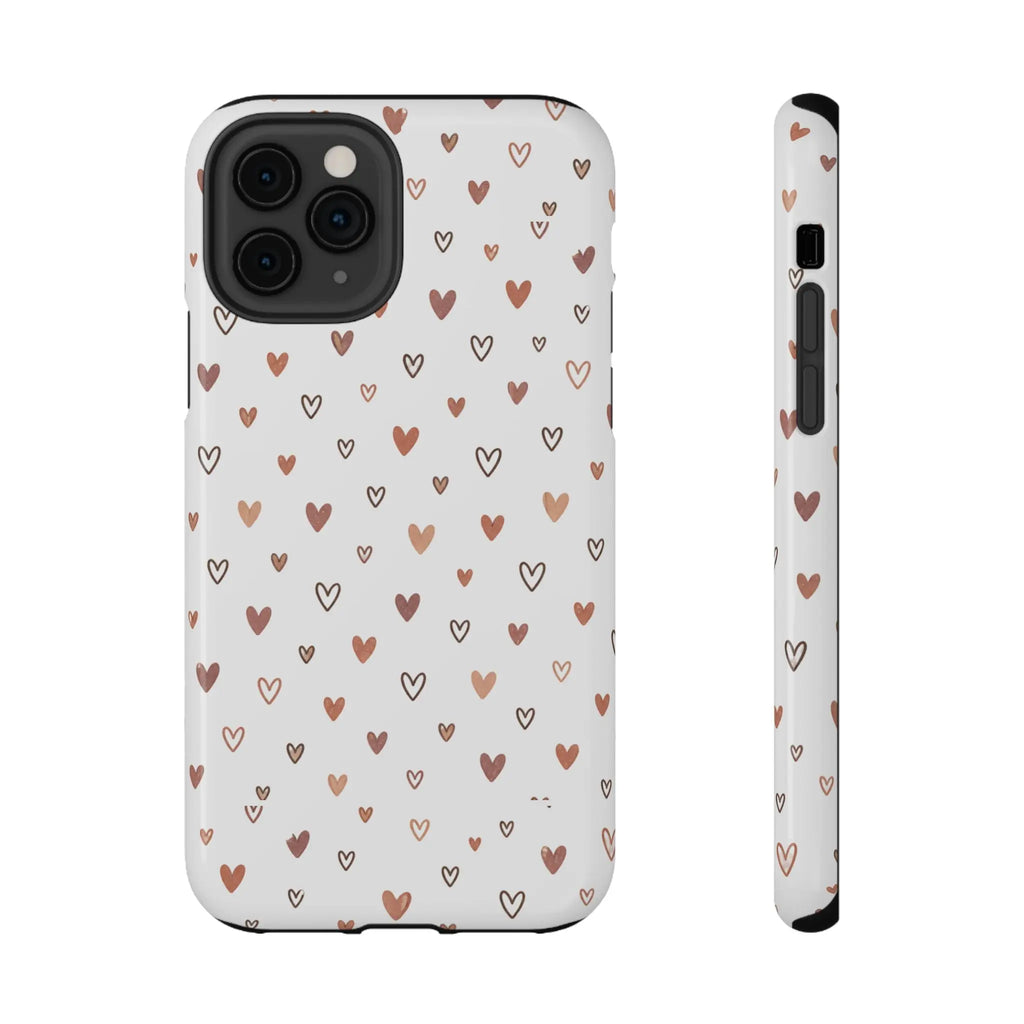 Heart Doodle Shockproof Phone Case — Cute Neutral Tiny Hearts Design Printify