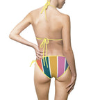 Striped Retro Colorblock Bikini — Women's Tie-Side Triangle Swimsuit Printify