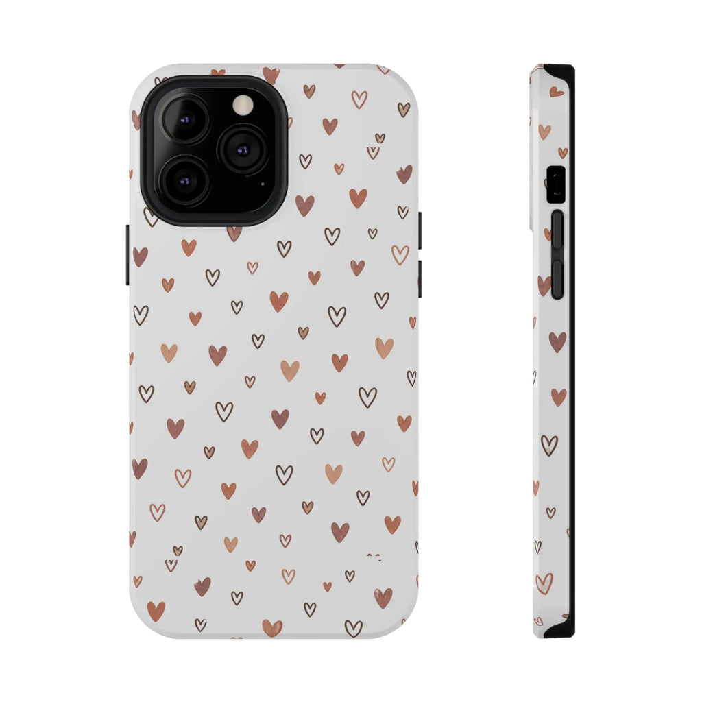Heart Doodle Shockproof Phone Case — Cute Neutral Tiny Hearts Design Printify