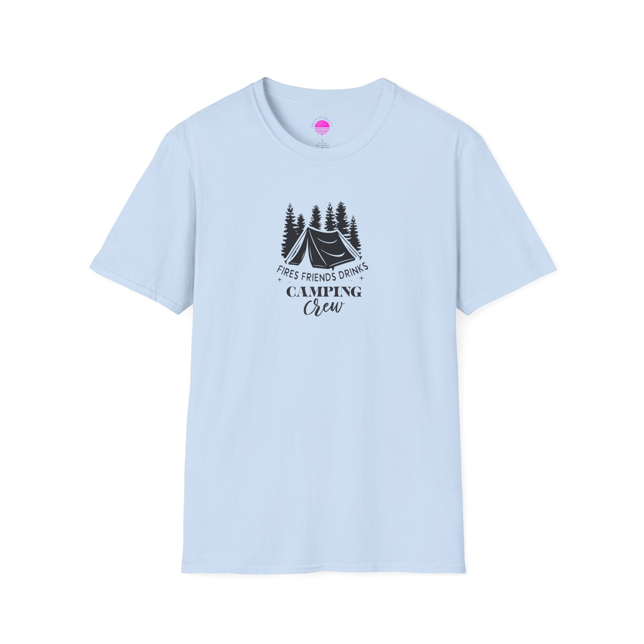 Camping Crew T‑Shirt — "Fires Friends Drinks" Tent Graphic Printify