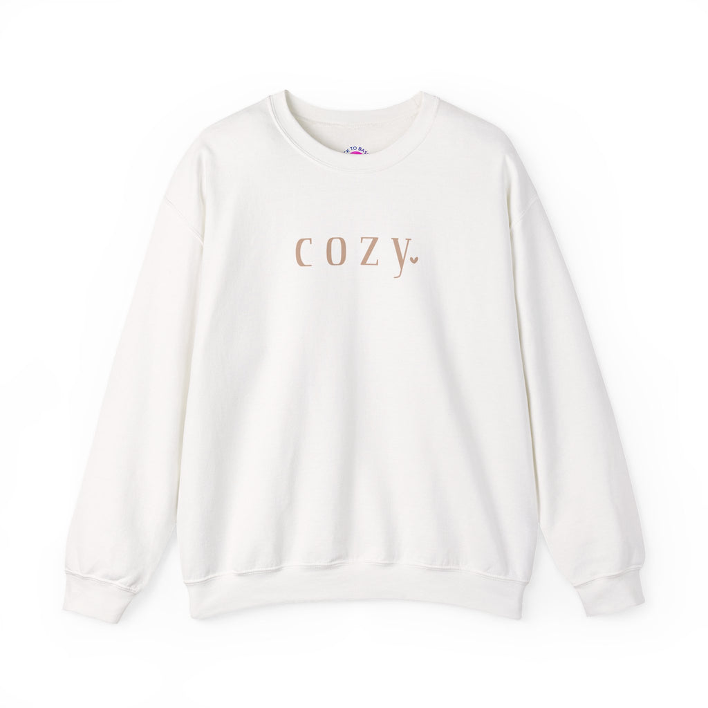 Cozy Crewneck Sweatshirt — Minimal 'COZY.' Soft White Pullover