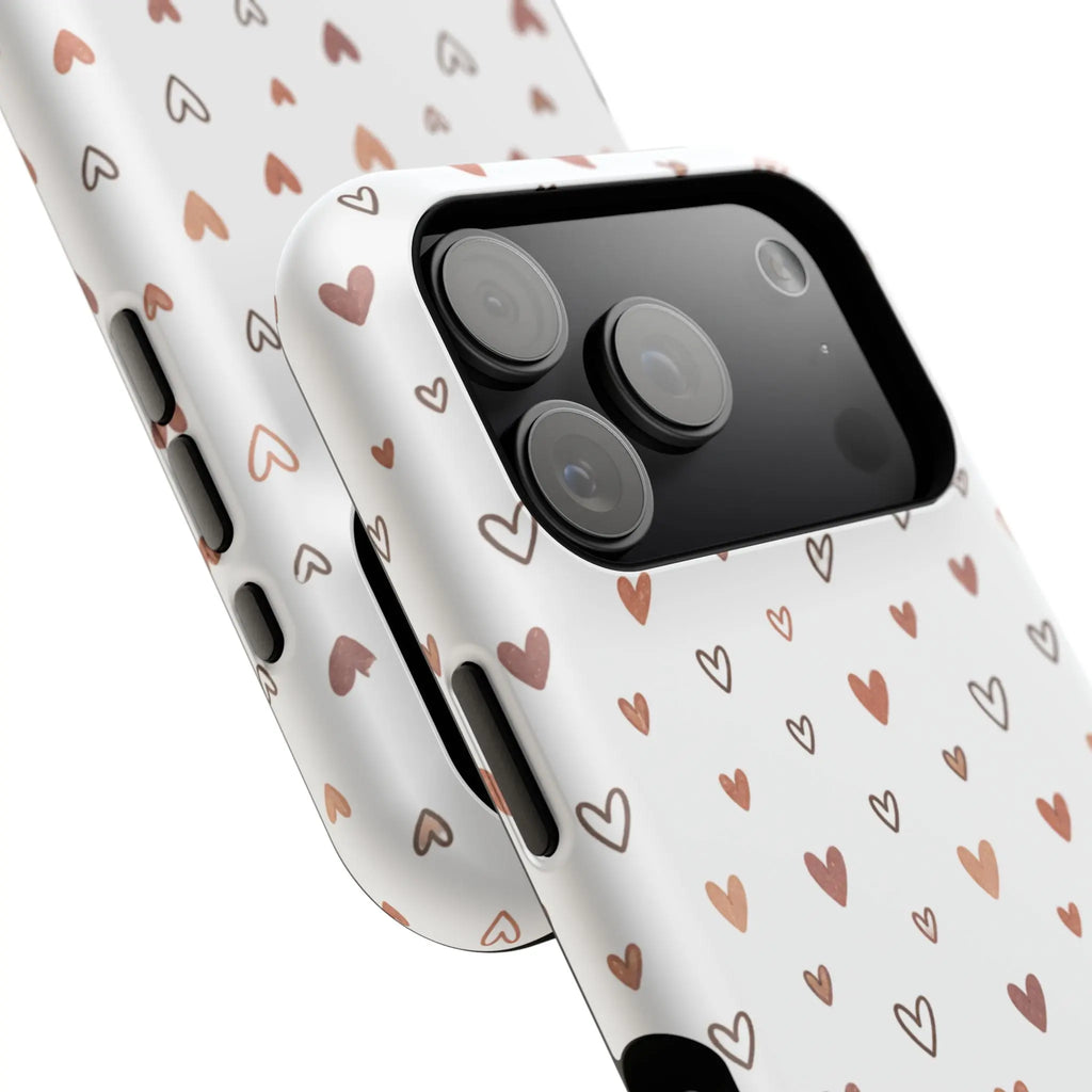 Heart Doodle Shockproof Phone Case — Cute Neutral Tiny Hearts Design Printify