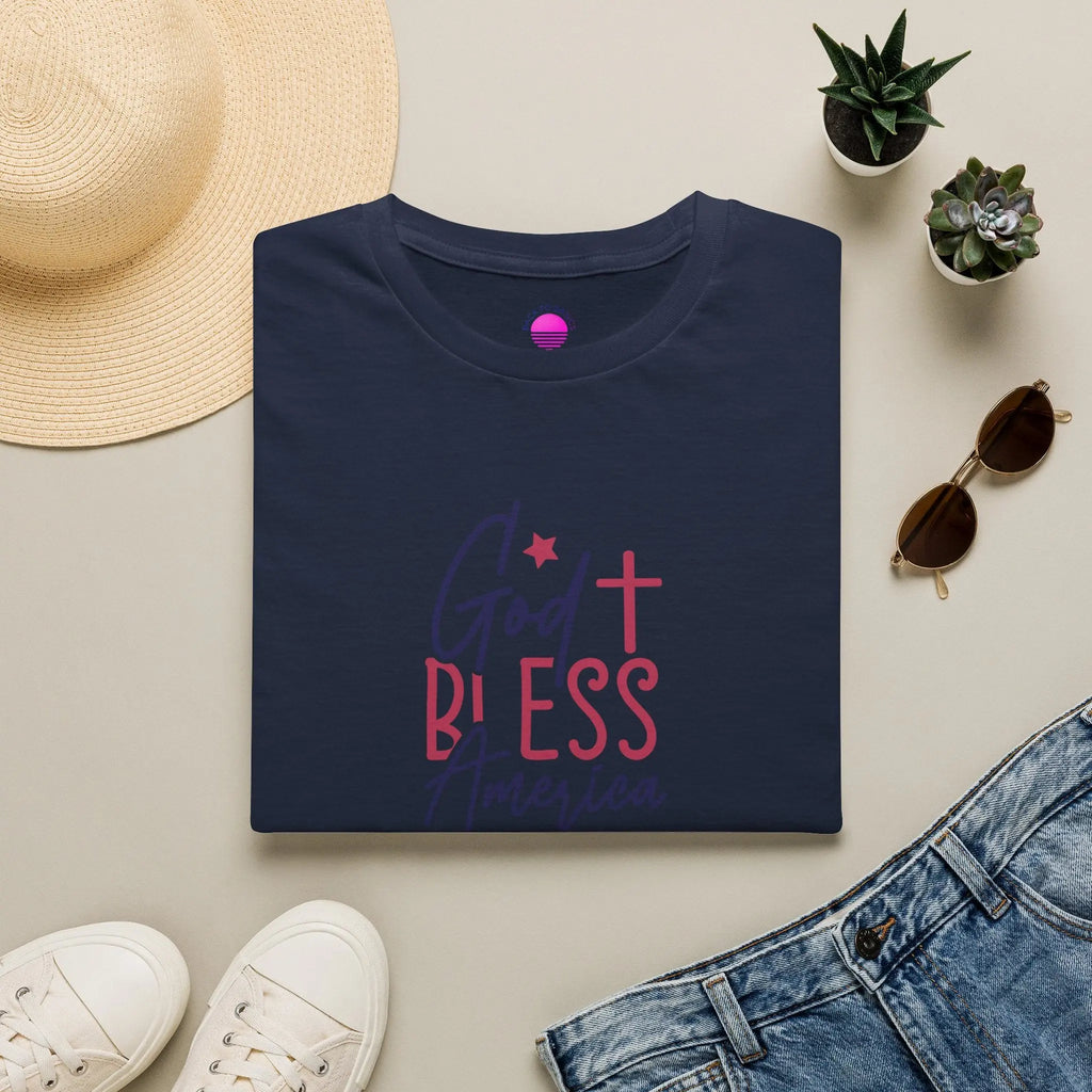 God Bless America Patriotic Christian T-Shirt with Cross Printify