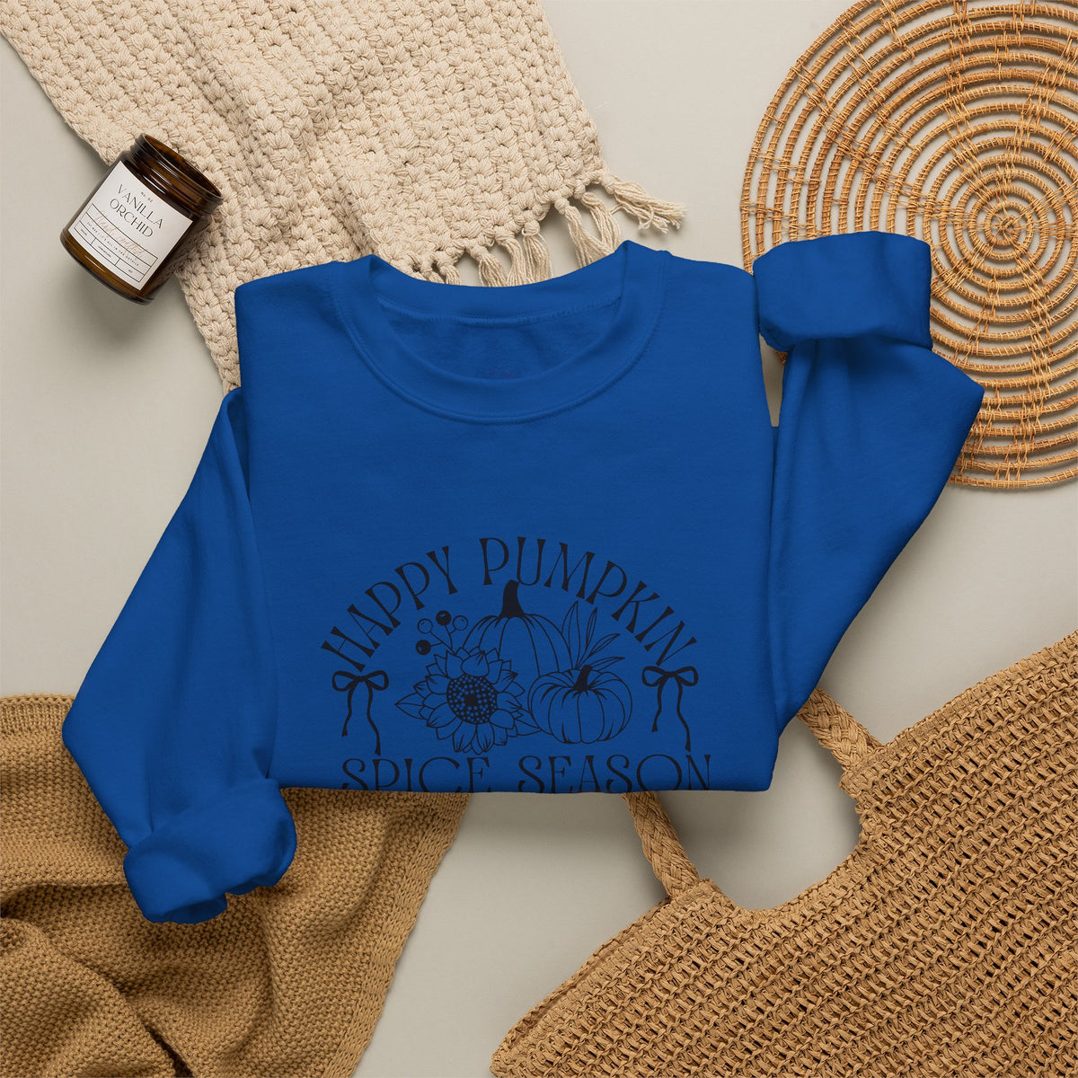 Fall Vibes Crewneck Sweatshirt — 'Happy Pumpkin' Spice Season Bonfires, Sweaters & Hayrides