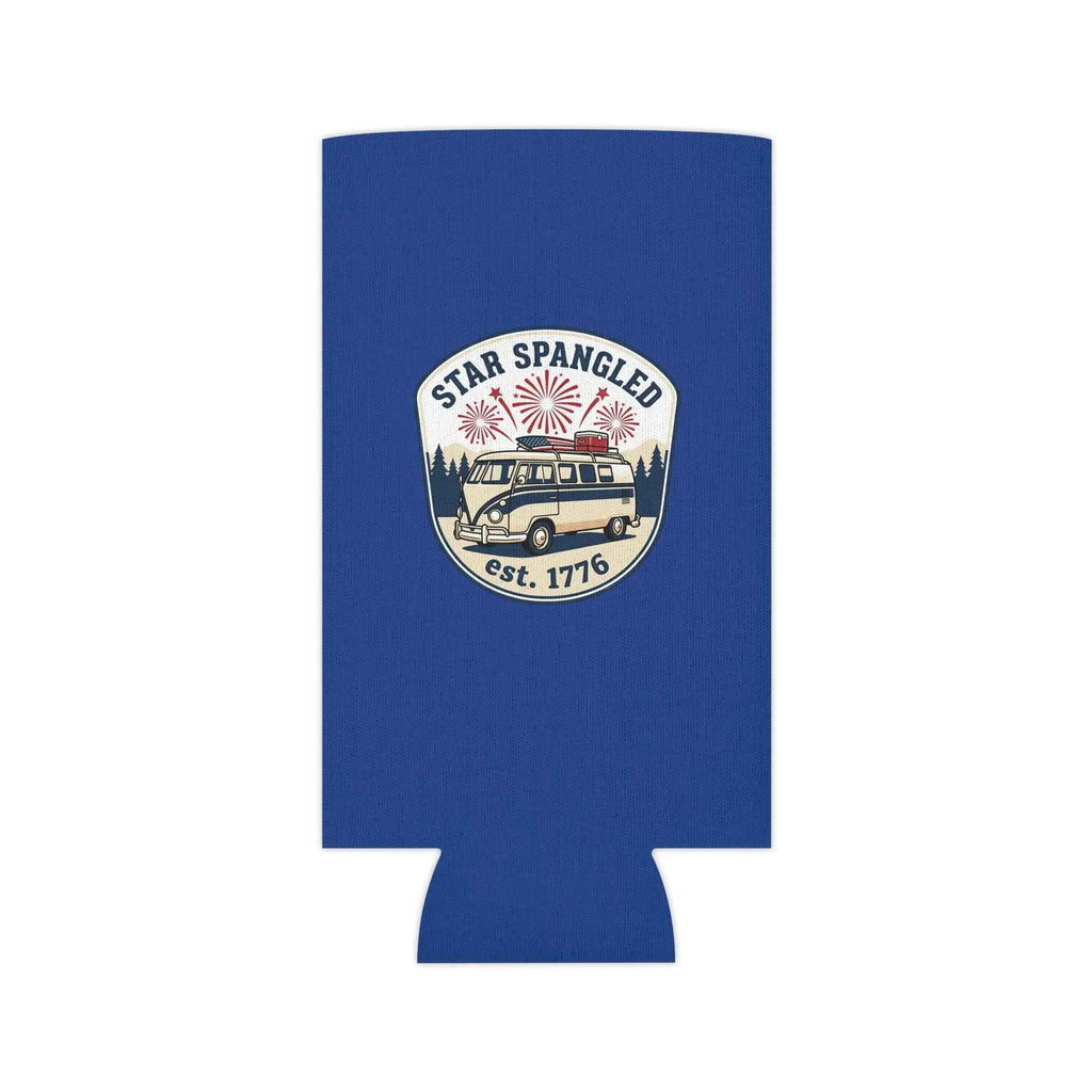 Star Spangled Van Can koozie featuring patriotic design, perfect for a patriotic beer cooler.