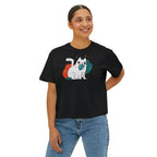 Cute Cosmic Cat Boxy Tee — Women's Graphic T-Shirt Printify