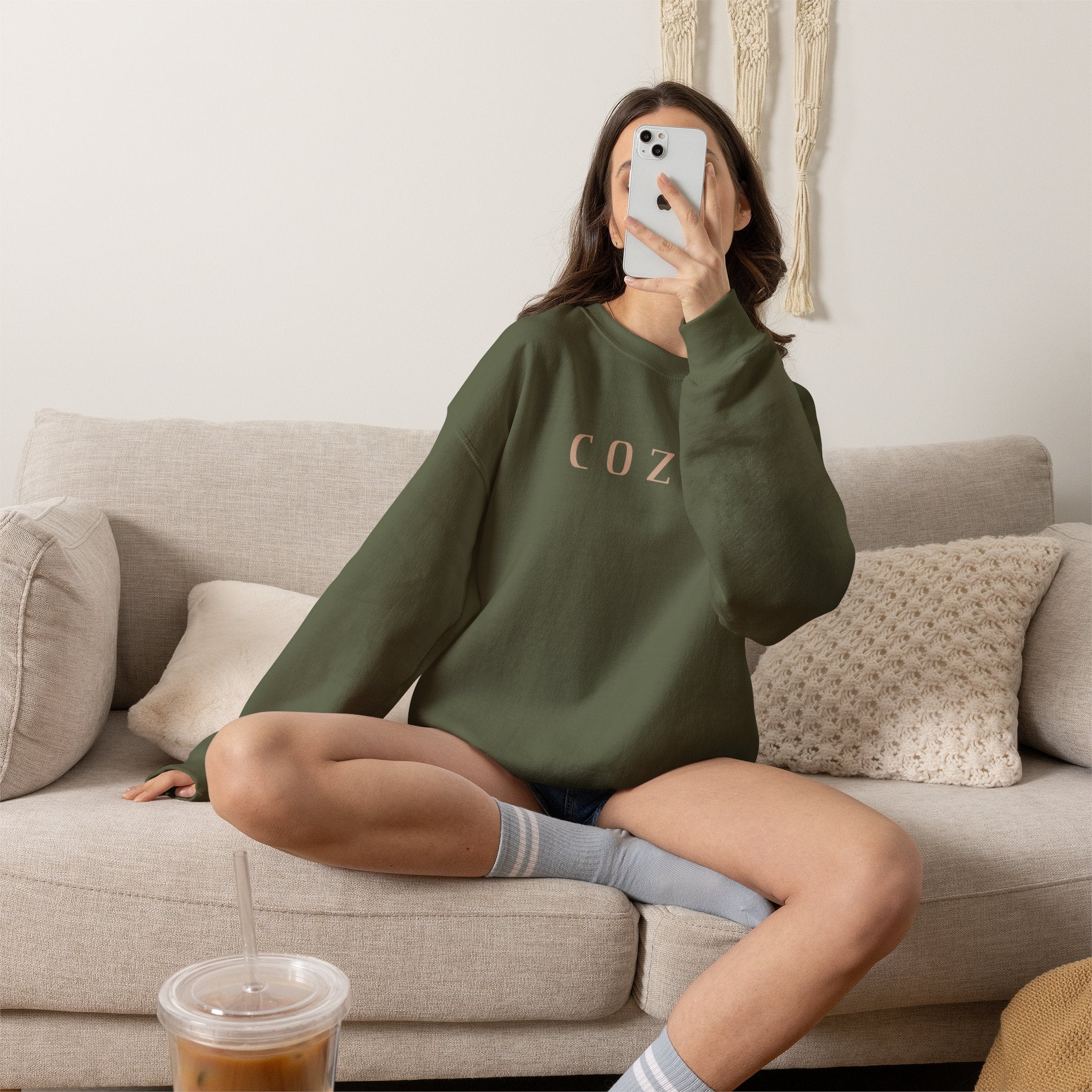 Cozy Crewneck Sweatshirt — Minimal 'COZY.' Soft White Pullover