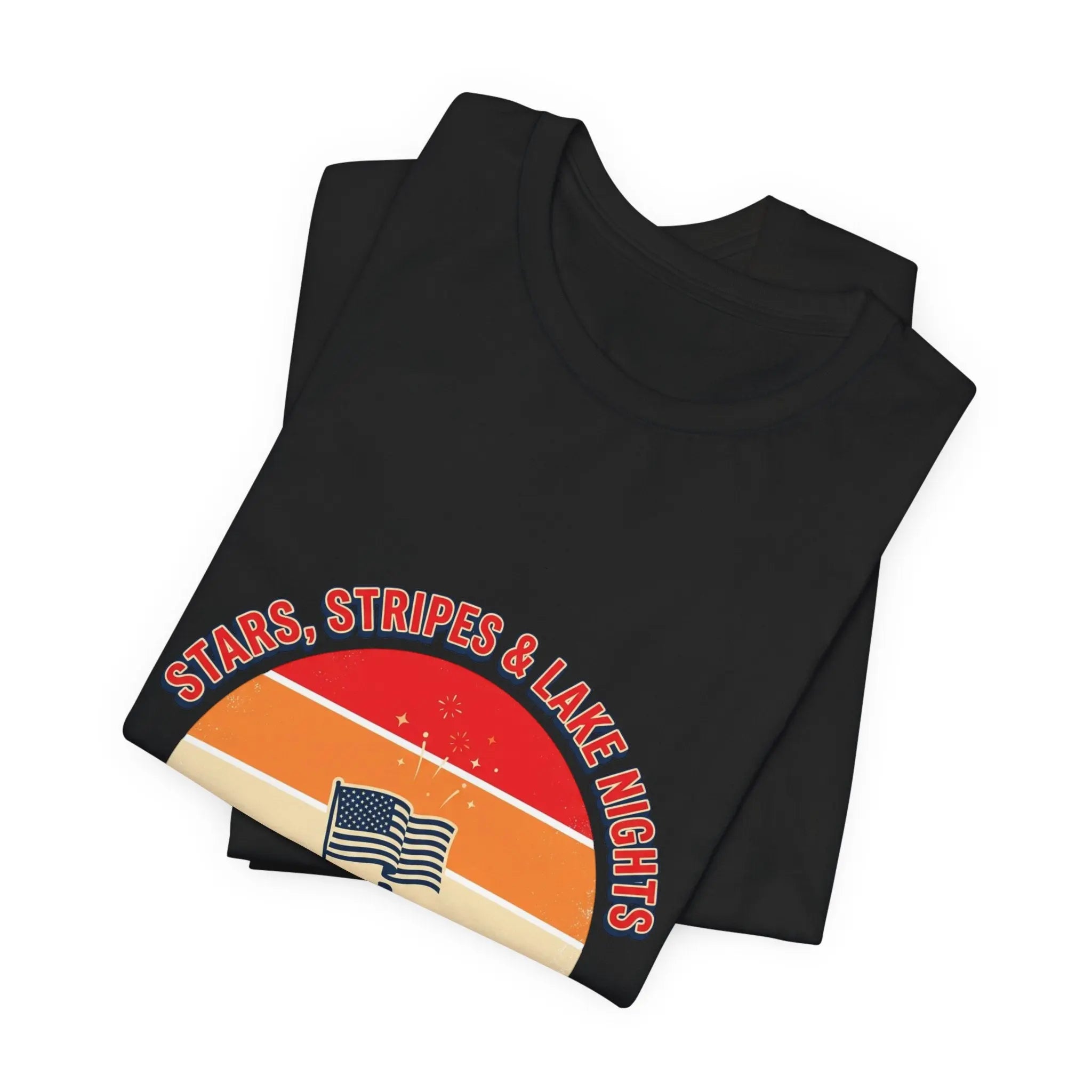 Stars Stripes & Lake Vibes Tee | USA, red white blue Printify