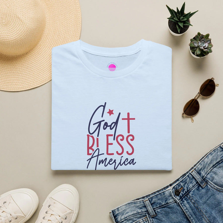 God Bless America Patriotic Christian T-Shirt with Cross Printify