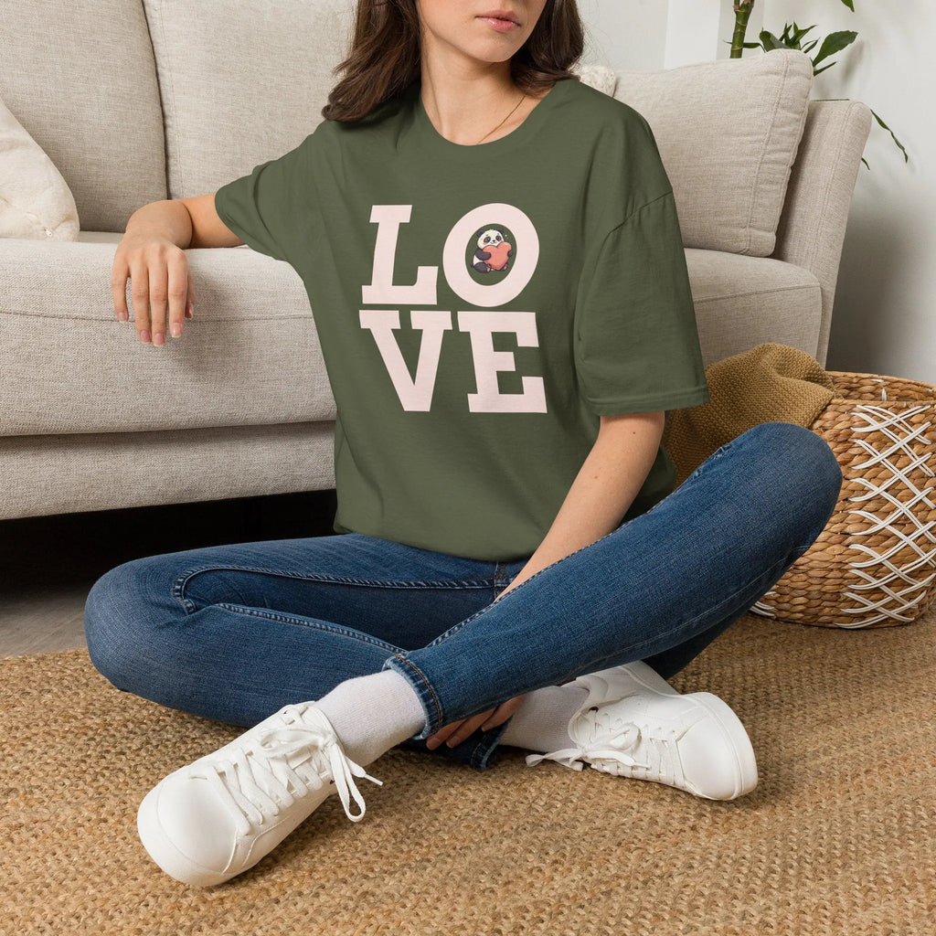 Love Panda T-Shirt — Cute Panda Holding Heart Graphic Tee Printify