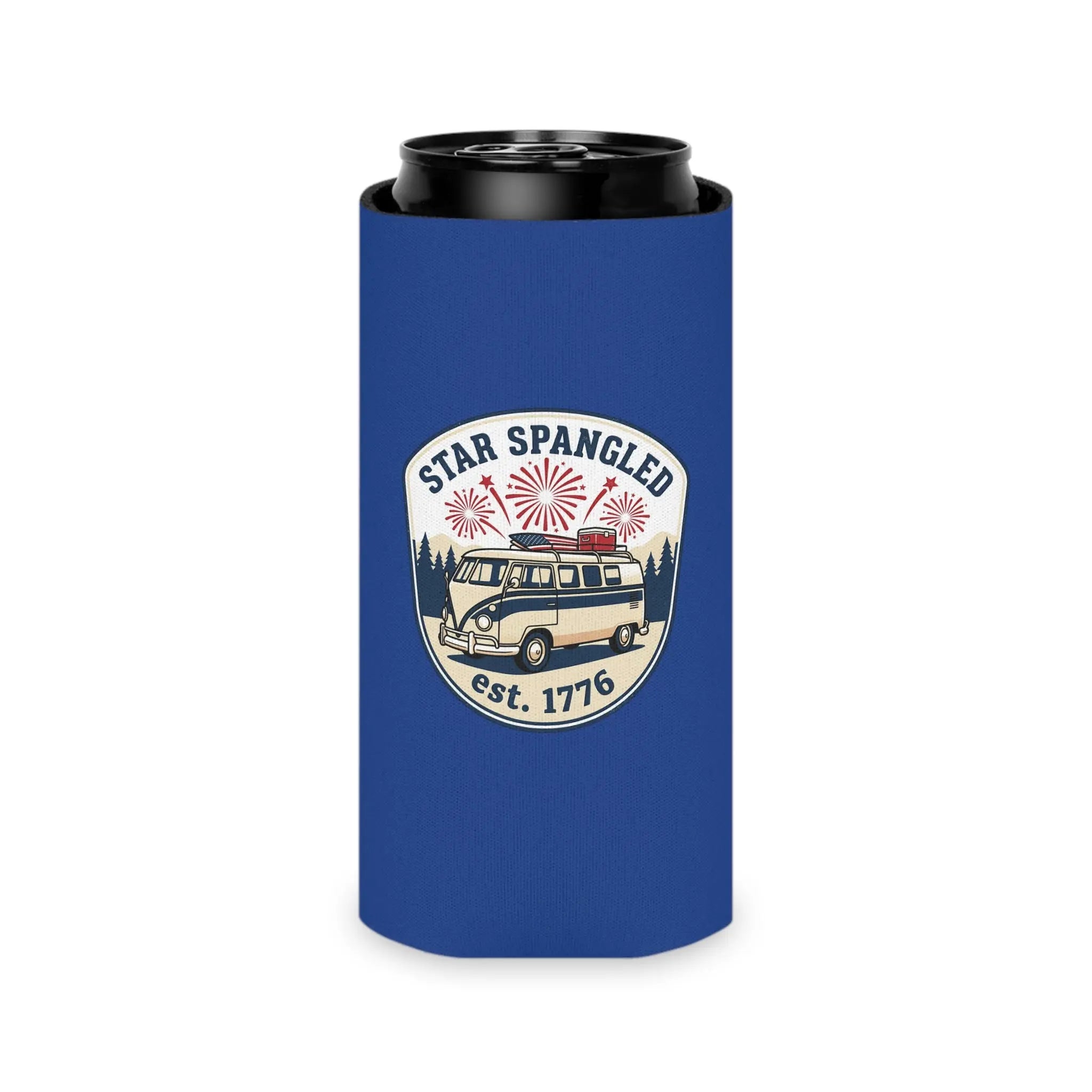 Star Spangled Van Can Koozie — Patriotic 1776 RV Beer Cooler Printify
