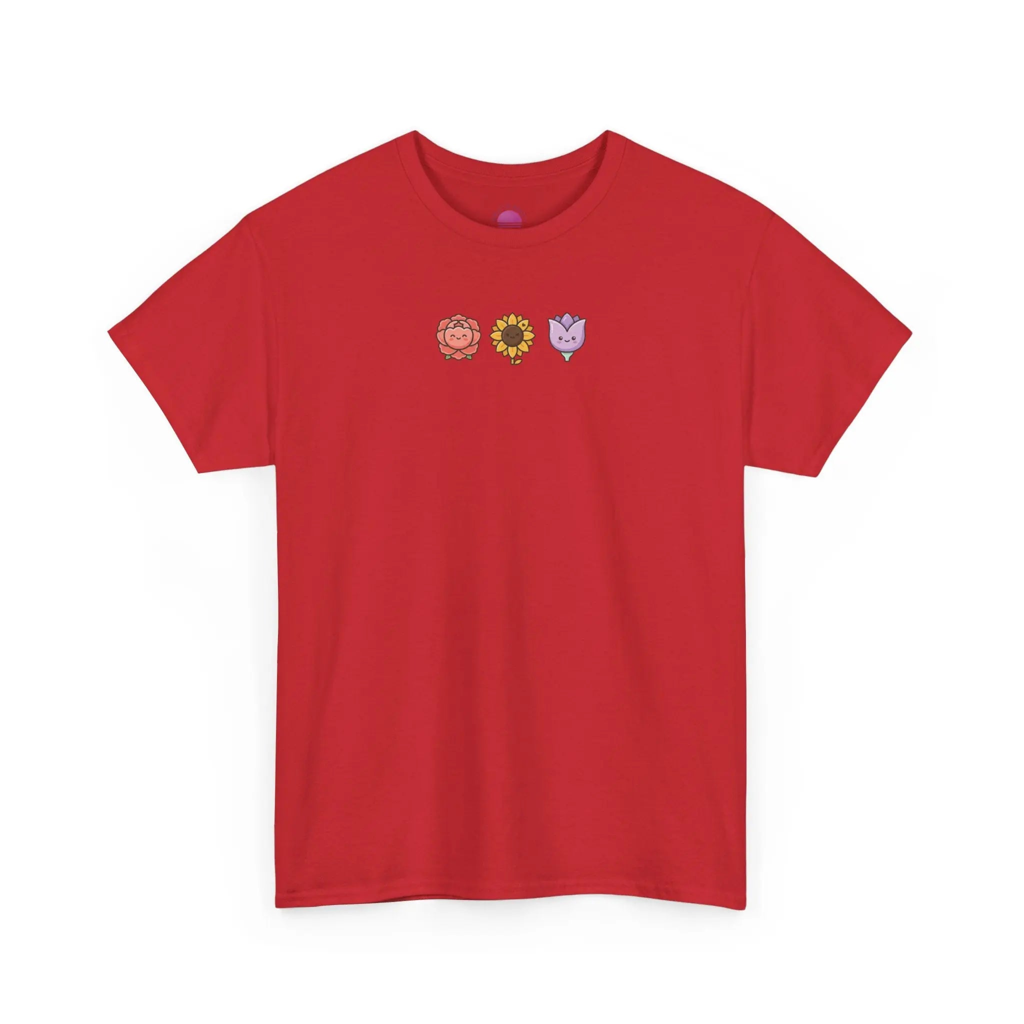 Flower Trio Tee — Cute Mini Floral Lion, Sunflower & Heart Plant Graphic T-Shirt Printify