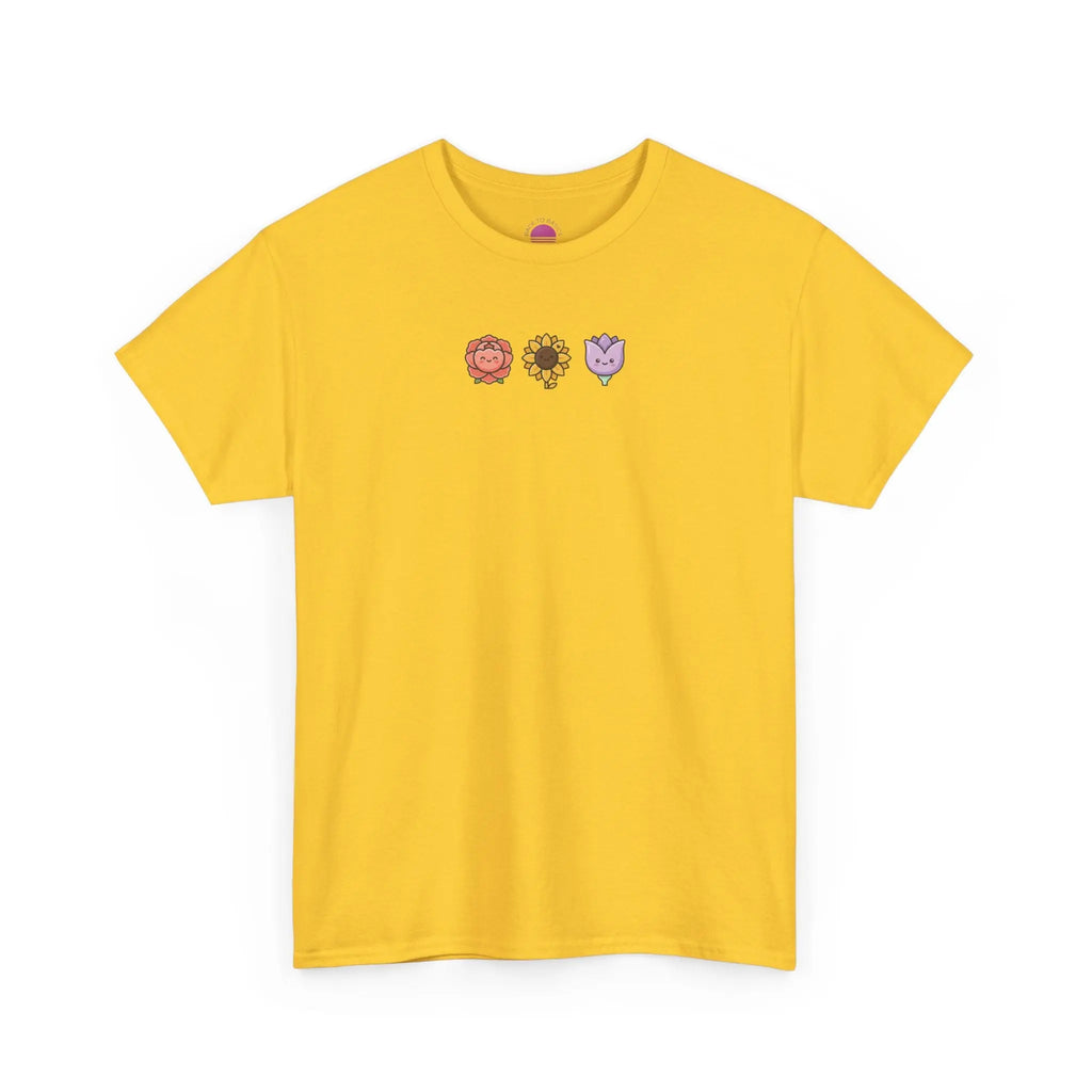 Flower Trio Tee — Cute Mini Floral Lion, Sunflower & Heart Plant Graphic T-Shirt Printify