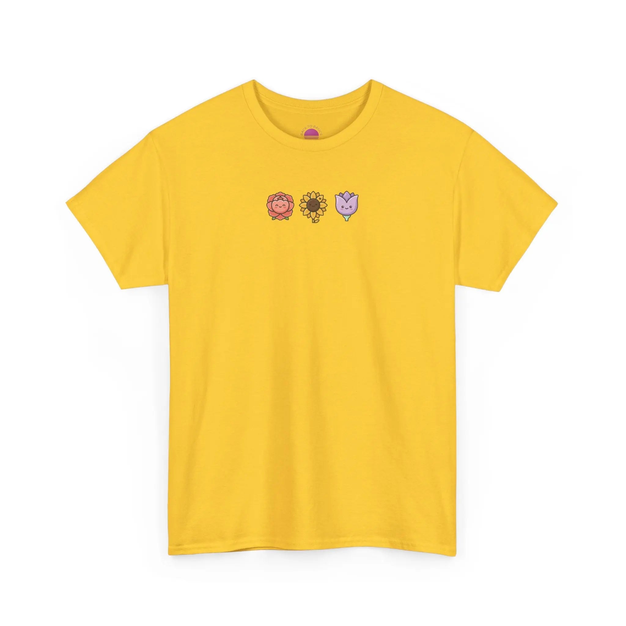 Flower Trio Tee — Cute Mini Floral Lion, Sunflower & Heart Plant Graphic T-Shirt Printify