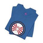 Patriotic Starburst Tee — Red, White & Blue Round Emblem T-Shirt