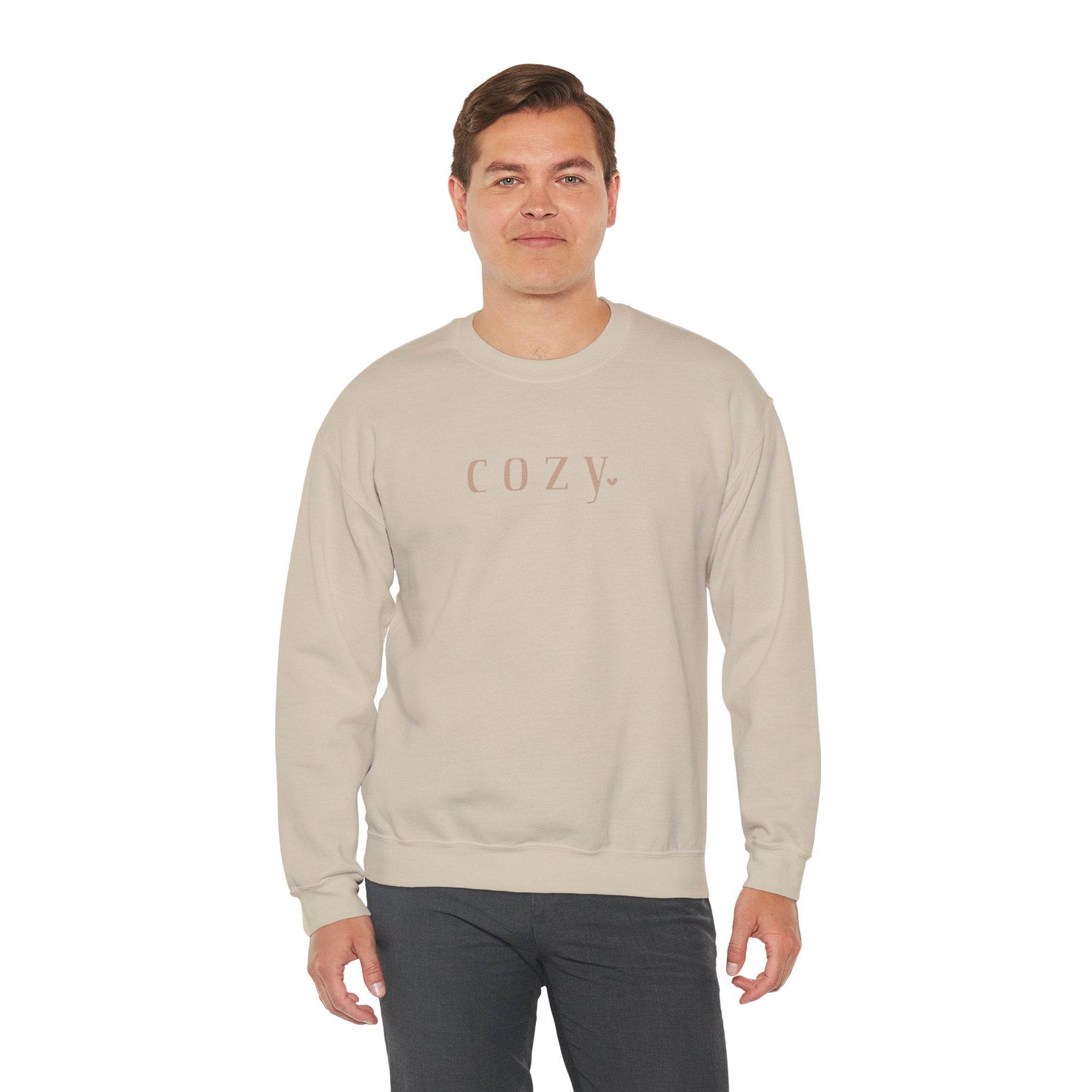 Cozy Crewneck Sweatshirt — Minimal 'COZY.' Soft White Pullover