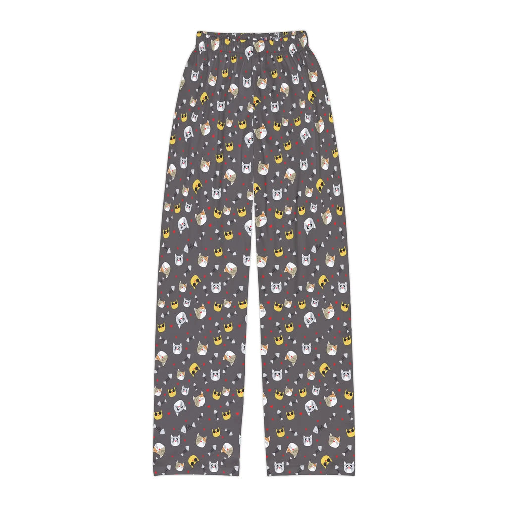 Kids cat emoji lounge pants featuring a fun cat emoji print perfect for back to school adventures.