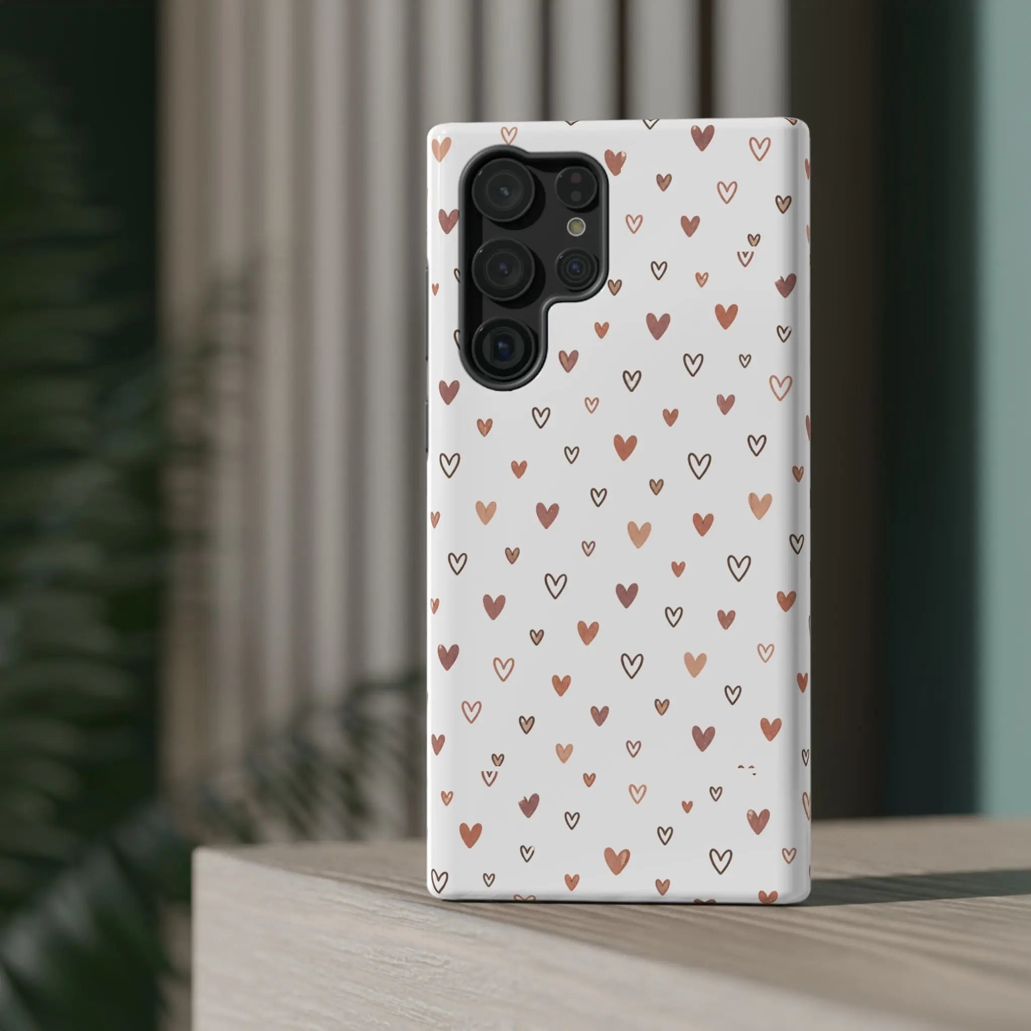 Heart Doodle Shockproof Phone Case — Cute Neutral Tiny Hearts Design Printify