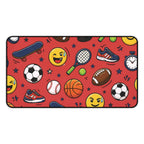 Back To School Sports Emojis Desk Mat featuring colorful sports icons, perfect for a vibrant study area.
