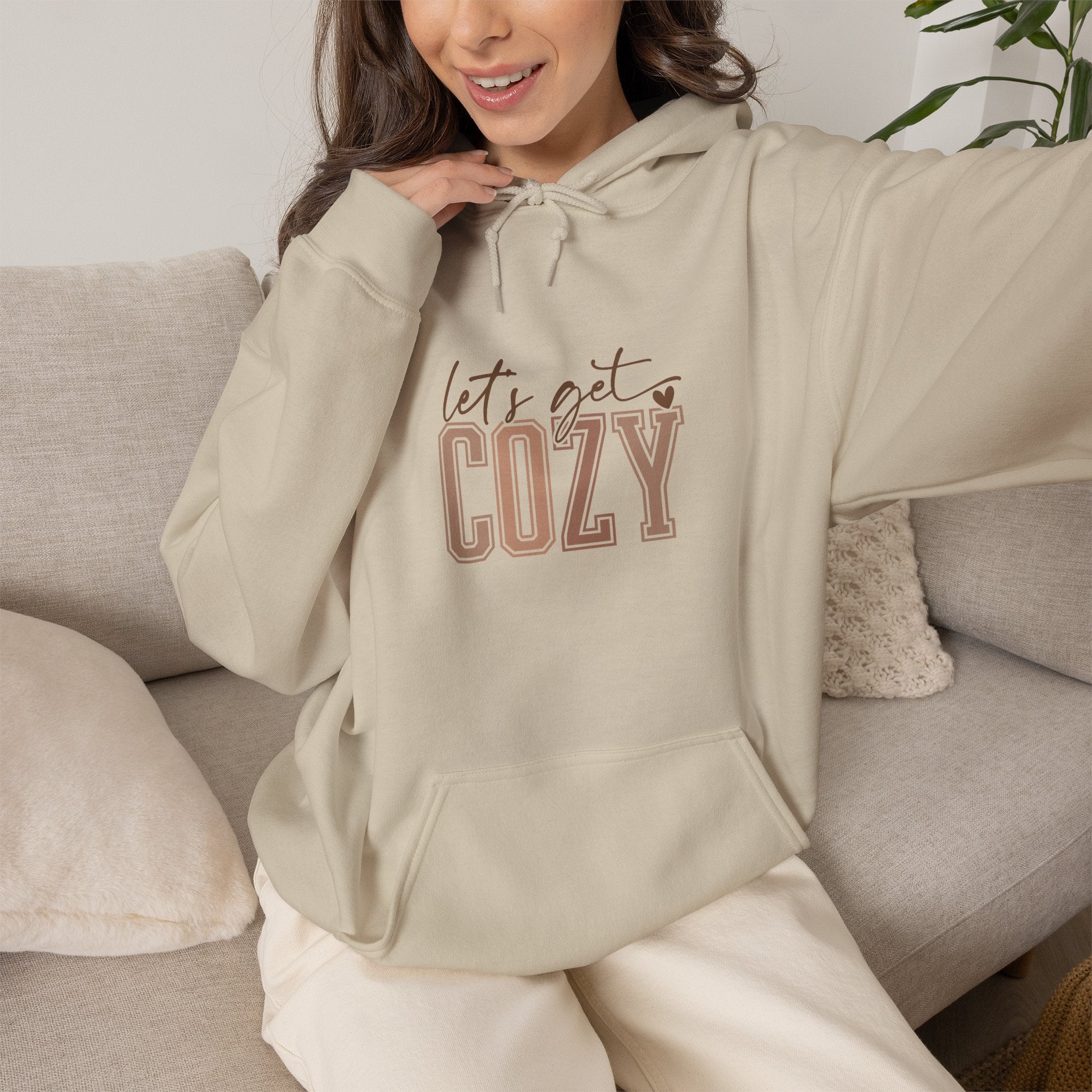 Let’s Get Cozy Hoodie with “Tis the Season to Be Cozy” on the back Soft Holiday Pullover