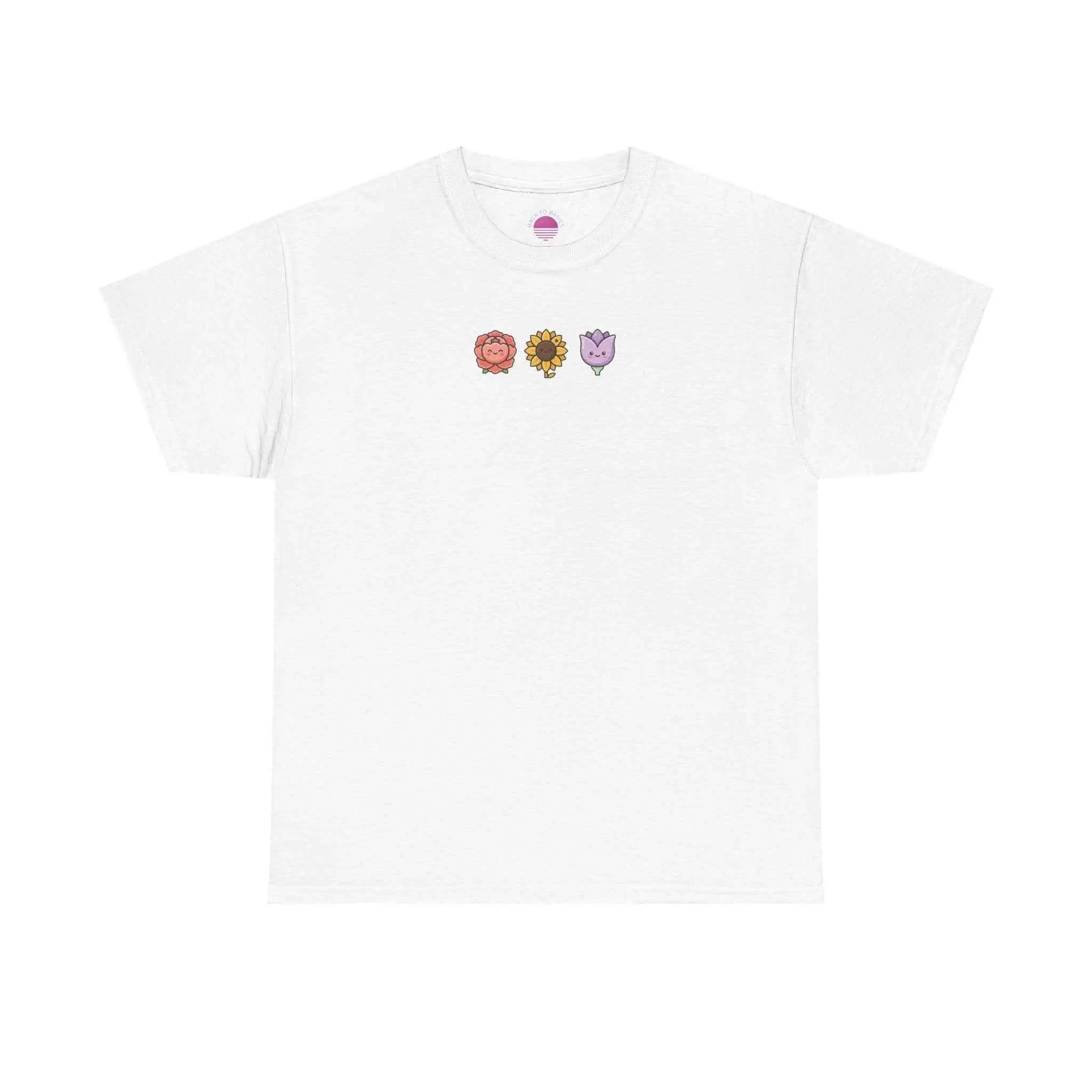 Flower Trio Tee featuring floral graphic t-shirt with lion, sunflower, and heart plants design.