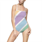 Pastel Stripe One-Piece Swimsuit — Women's Colorblock Beach Swimwear