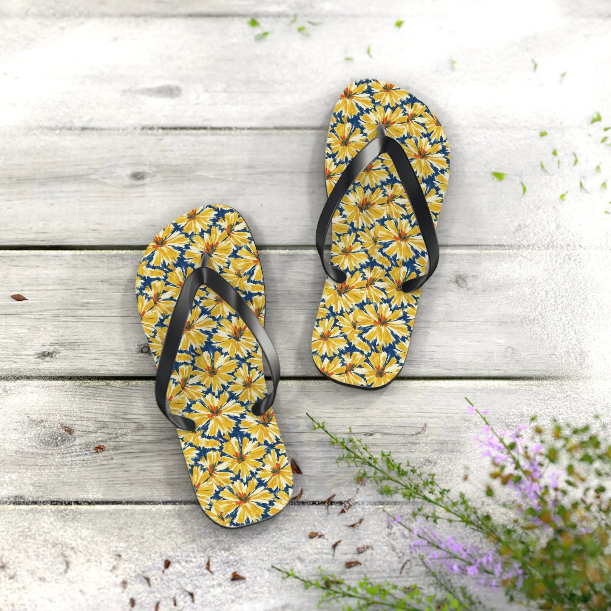 Yellow Daisy Flip Flops – Floral Beach Sandals Printify