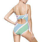 Pastel Stripe One-Piece Swimsuit — Women's Colorblock Beach Swimwear Printify