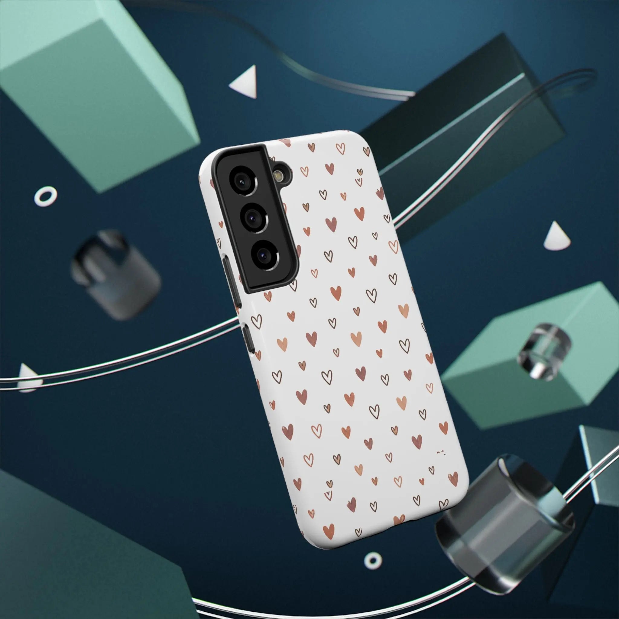 Heart Doodle Shockproof Phone Case — Cute Neutral Tiny Hearts Design Printify