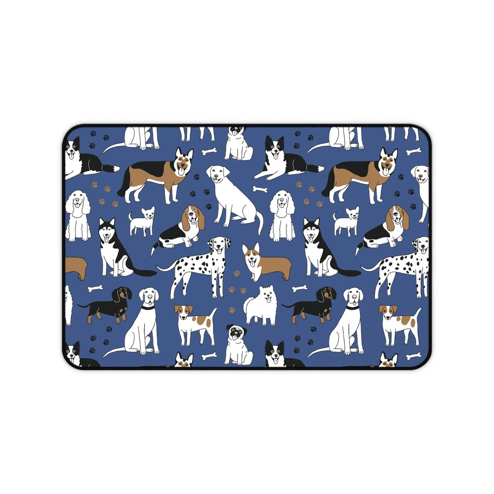 Dog Pattern Desk Mat — Blue Cute Puppy Desk Pad for Pet Lovers Printify