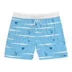 Nautical Anchor Blue Swim Shorts — Men's Mid-Length Swim Trunks