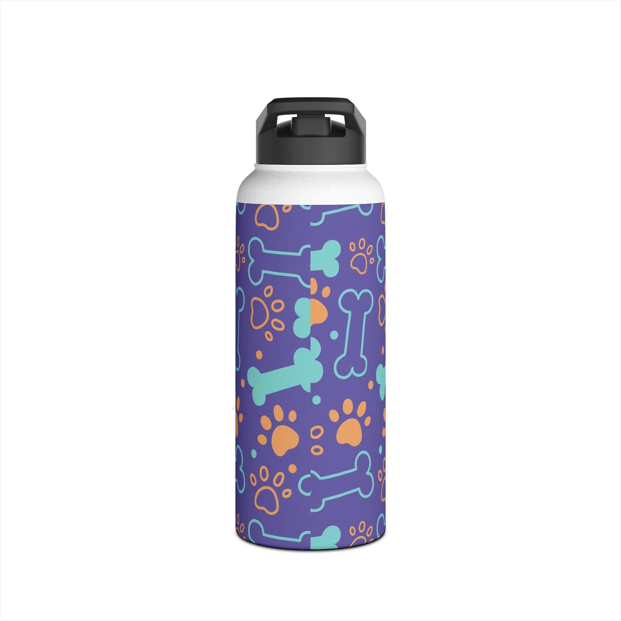 Dog Bone and Paw Print Stainless Steel Water Bottle — Cute Insulated Bottle for Pet Lovers Printify