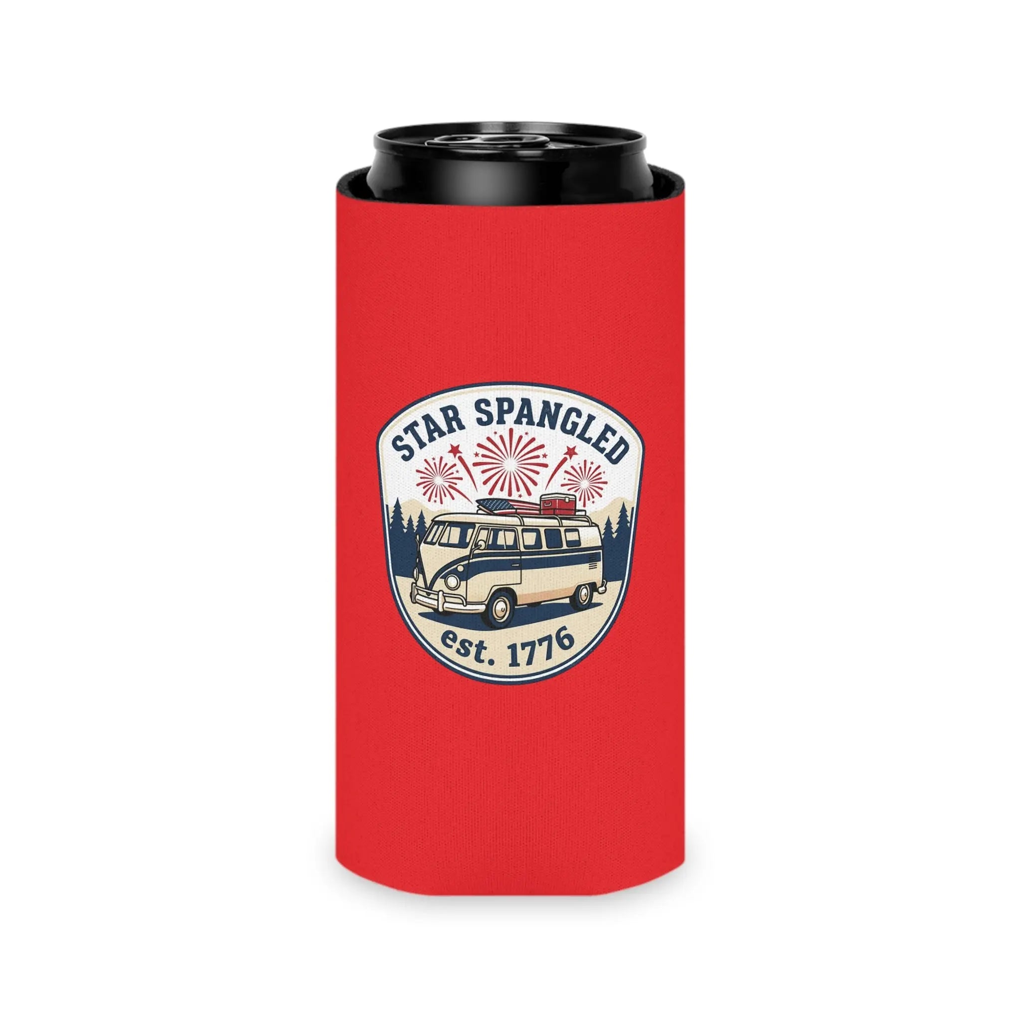Star-Spangled Van Can Koozie — Patriotic 1776 RV Beer Cooler Printify