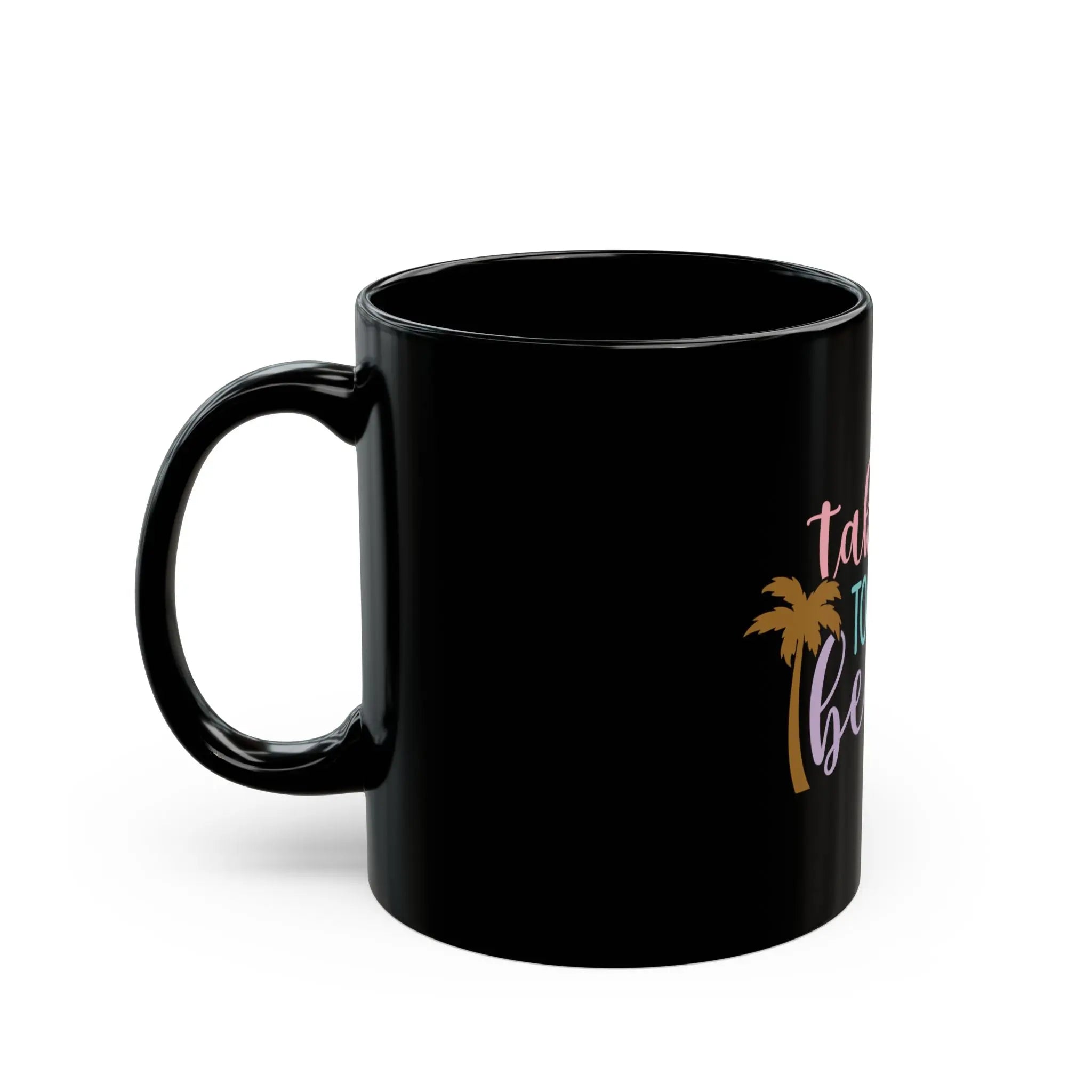 Take Me to the Beach Black Ceramic Mug — Tropical Palm Coffee Cup (11oz/15oz) Printify