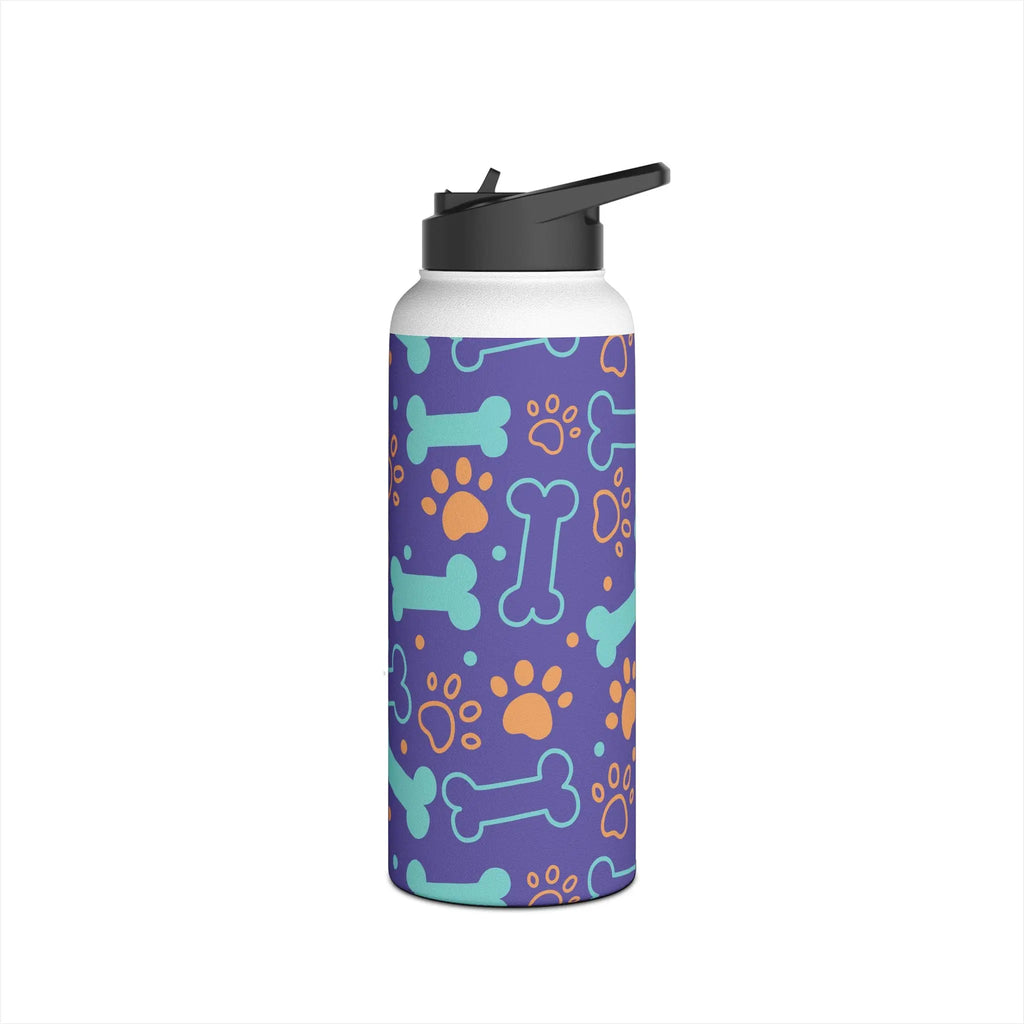 Dog Bone and Paw Print Stainless Steel Water Bottle — Cute Insulated Bottle for Pet Lovers Printify