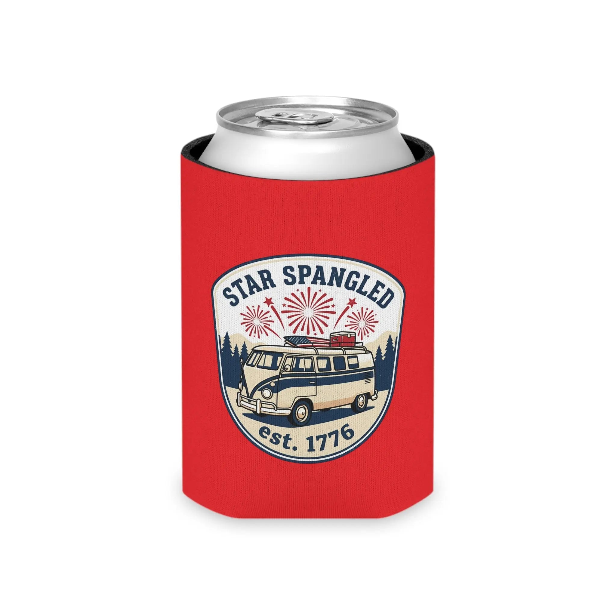 Star-Spangled Van Can Koozie — Patriotic 1776 RV Beer Cooler Printify