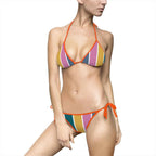 Striped Retro Colorblock Bikini — Women's Tie-Side Triangle Swimsuit