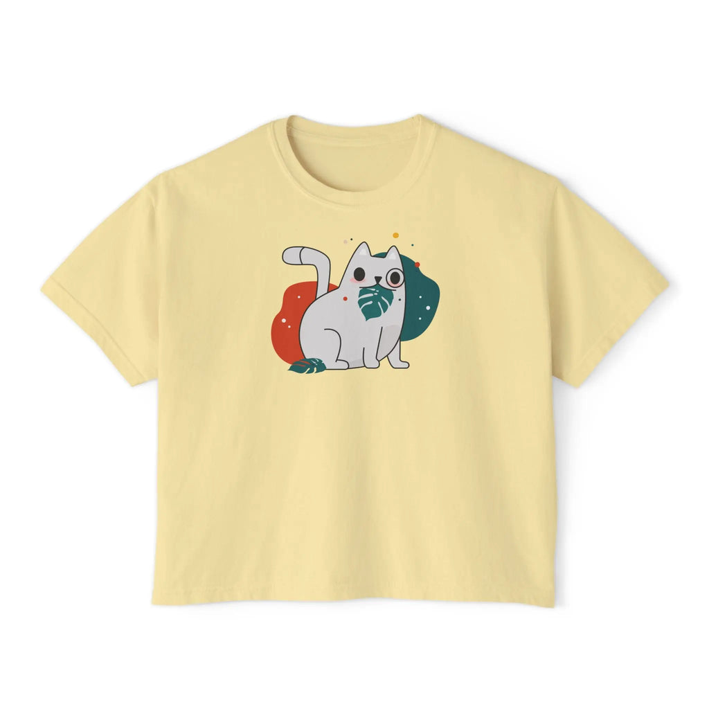 Cute Cosmic Cat Boxy Tee — Women's Graphic T-Shirt Printify